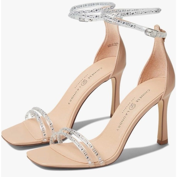 Chinese Laundry Shoes - Chinese Laundry January Clear Rhinestone Ankle Strap Heels Size US 8